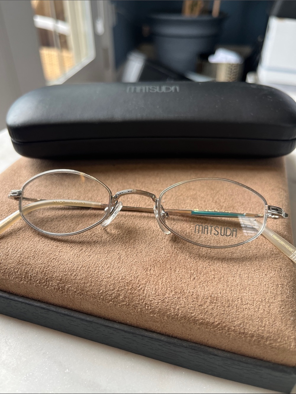 Matsuda Rare Vintage frame 10129 New Condition! Silver w aqua inlay 43/21/145